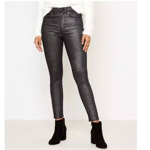 Women's Loft Shimmer High Rise Skinny Jeans Black Shiny Shimmer Size 10/30